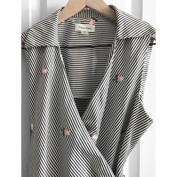 CALVIN KLEIN Women’s Embroidered-Stripe Waterfall Wrap Midi Dress - Picture 7 of 15